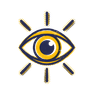 A stylised illustration of an eye with bold blue and yellow colours, surrounded by six outward radiating lines, symbolising vision or awareness on a light grey background.
